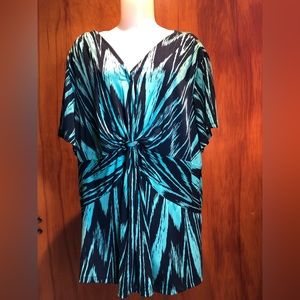 Daisy Fuentes Woman 3X Blue/Green & Black Batwing Blouse PF